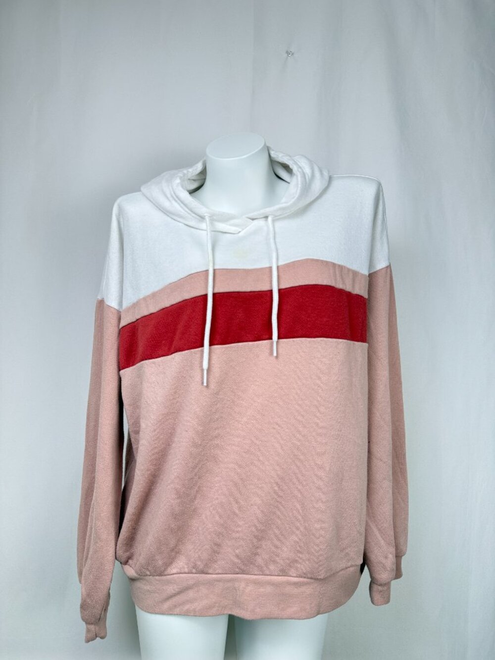 🔥4 for $20🔥 Ardene Colorblock Stripe Pullover Hoodie XL Pink White Sweatshirt
